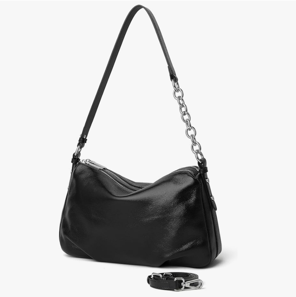 NIB Genuine Leather Black Shoulder Crossbody Bag Purse